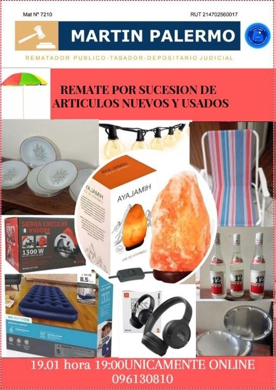 REMATE CON ORDEN DE VENTA - ARTICULOS NUEVOS Y USADOS - OPORTUNIDAD. DESTACAMOS MOBILIARIO POR SUCESION, HERRAMIENTAS, ARTICULOS DE COCINA, ELECTRODOMESTICOS, JUEGO DE LOZA Y MAS.