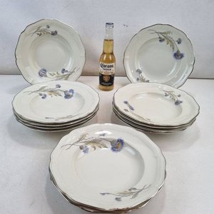 Set de 12 Platos Hondos Hutschenreuther Selb Bavaria Weimar con Cardos Azules - imagen 2