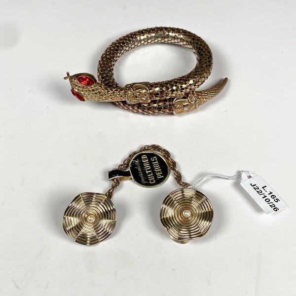 Pulsera Serpiente Fantasía con Ojos Rojos y Solapero con Perlas de Cultivo