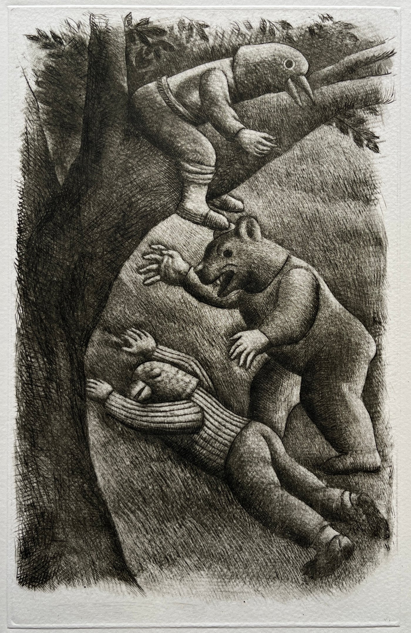 Grabado "Los viandantes y el oso" de Luis Alberto Solari, 155/200