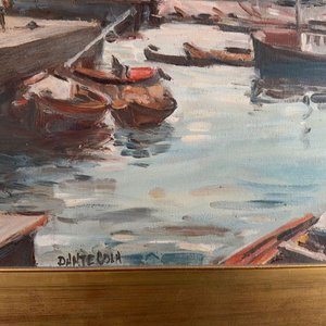 Óleo de Dante Cola: Puerto con Embarcaciones - imagen 3