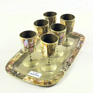 Set de 6 Copas y Bandeja Decorativa con Nácar - imagen 1