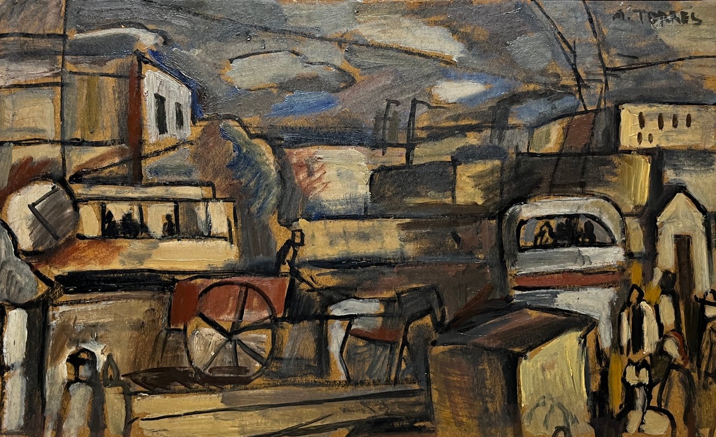 Óleo "Escena Ciudadana" de Augusto Torres, Firmado