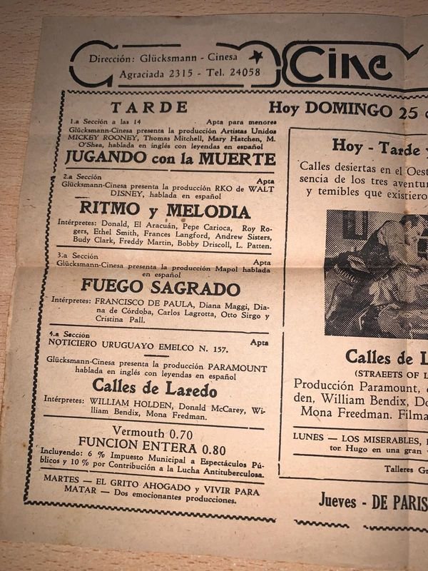 Programa de cine uruguayo del año 1951 - imagen 2