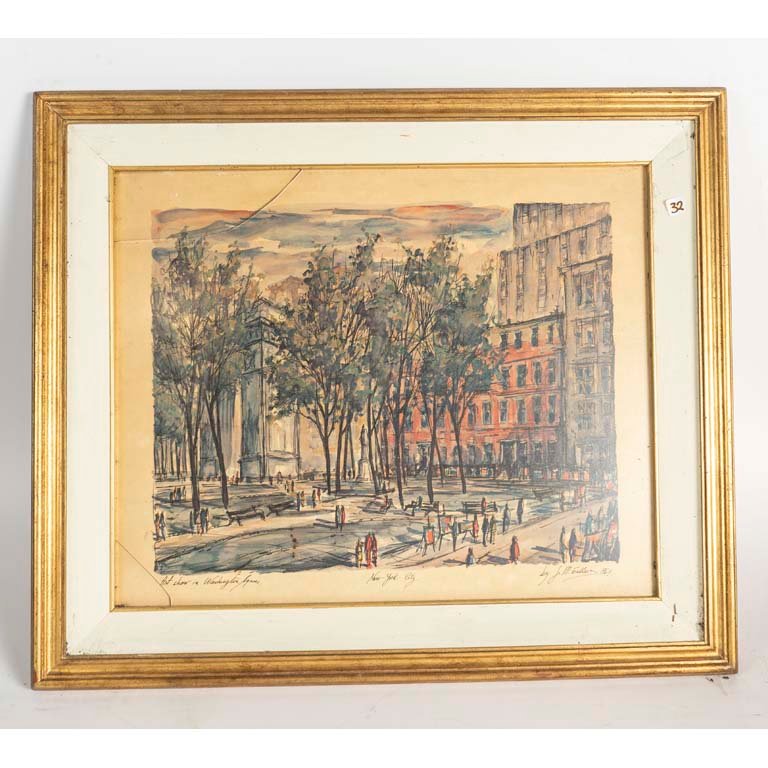 Lote siguiente: Acuarela "New York" - Pintura al vidrio con escena urbana