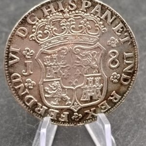 Réplica Moneda Plata 8 Reales Chile 1752 Columnaria Santiago - imagen 5