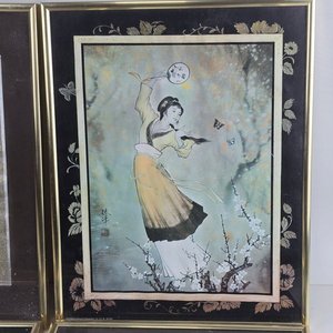 Lote de 6 Cuadros Decorativos: Arte Oriental y Paisajes Marinos con Marcos Dorados - imagen 2