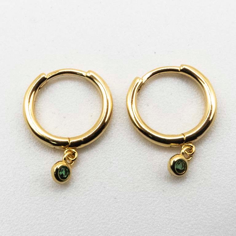 Caravanas Aros de Plata con Baño de Oro y Piedras Verdes