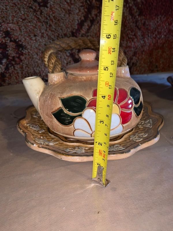 Tetera y plato decorativos de cerámica vintage - imagen 5