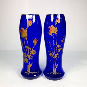 Par de Floreros Azules Esmaltados con Diseño Floral - 30 cm - imagen 2