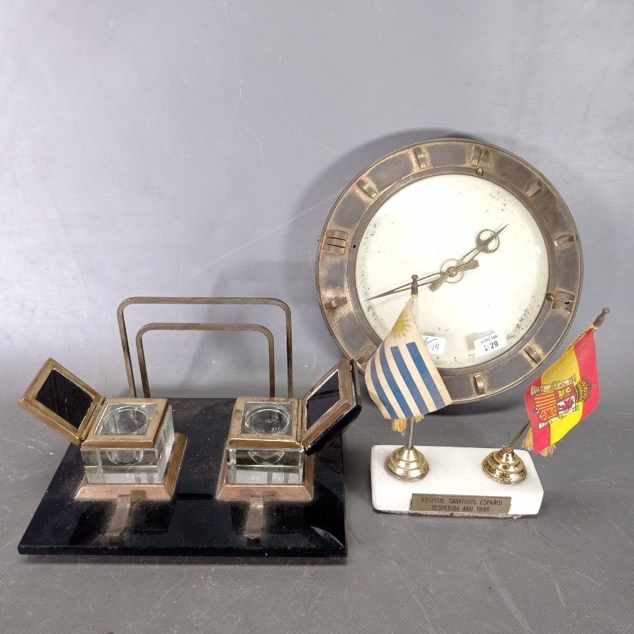 Relojes de pared, adornos y tinteros de vidrio y bronce - imagen 2