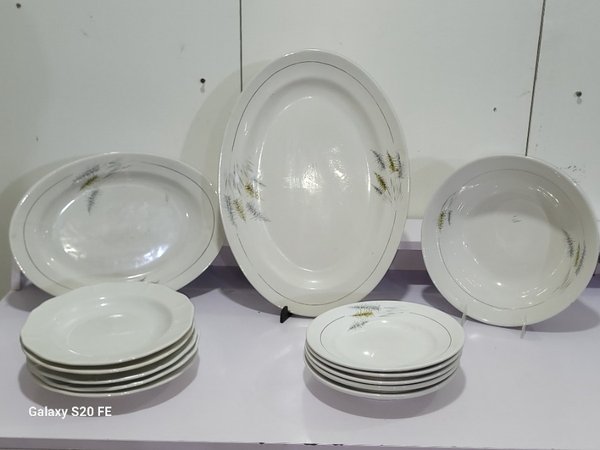 Lote de Vajilla de Porcelana Blanca con Diseño de Espigas: Fuentes y Platos - imagen 1