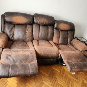 Sillón de 3 cuerpos de cuero marrón para retapizar con posapiés - imagen 3