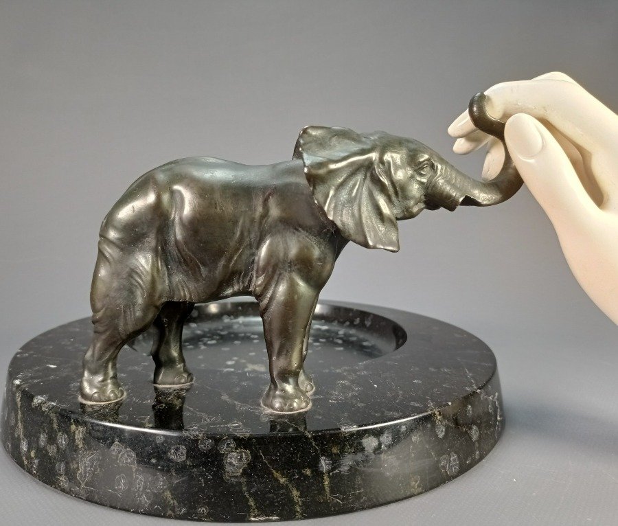 Figurita de elefante en metal con base de mármol - imagen 7
