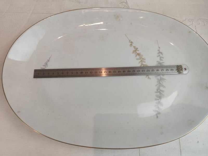 Fuente oval en porcelana HUTSCHENREUTHER - Placa blanca con hoja verde - imagen 2
