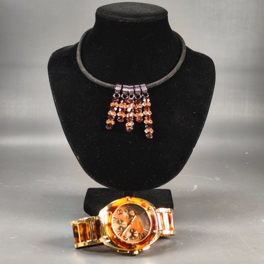 Reloj Tecno Dama Modelo 4608 y Collar con Gemas Sintéticas