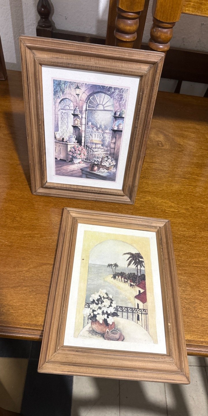 Dos Cuadros Decorativos con Marcos de Madera