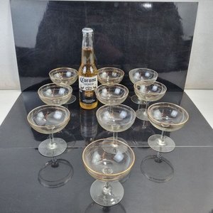 Conjunto de 10 Copas Coupe de Cristal Labrado con Borde Dorado - imagen 1