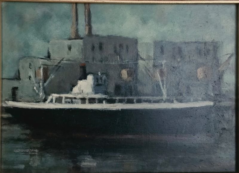 Cuadro "Barco Industrial" de Raúl Rial, 33 x 23 cm