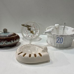 Fuente Enlozada con Pajaritos, Cenicero y Fuente con Tapa - imagen 4