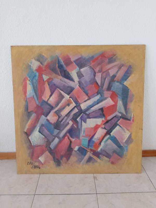 Oleo sobre Durabord "Composición Abstracta" Firmado LPI 2004