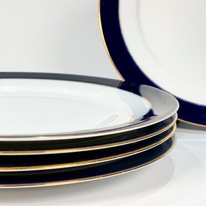 Doce Platos Llanos Noritake "Monaco" Porcelana Blanca y Azul con Borde Dorado - imagen 2