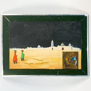 Cuadro Óleo sobre Tela: Pueblo Árabe con Dama y Jarrón - imagen 1