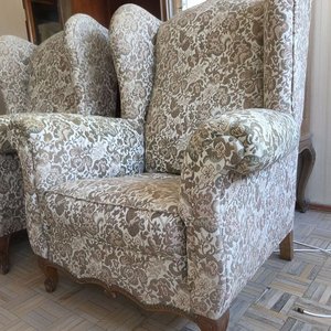 Par de Sillones Bergere Franceses Tapizados en Brocato - imagen 3