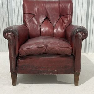 Sillón de Cuero Genuino Bordeaux para Restaurar - imagen 3