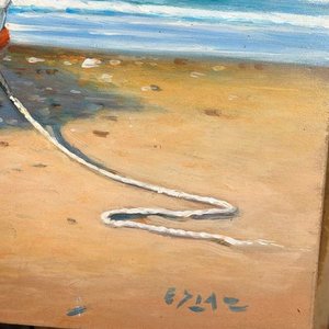 Eduardo Díaz Bote: Óleo sobre cartón de bote pesquero en la playa, 40x30cm - imagen 4