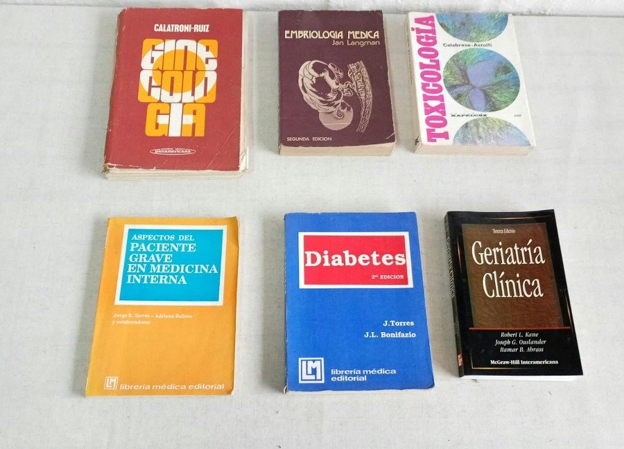 Lote de 6 Libros Médicos: Geriatría, Toxicología, Ginecología, Diabetes, Embriología y Paciente Grave
