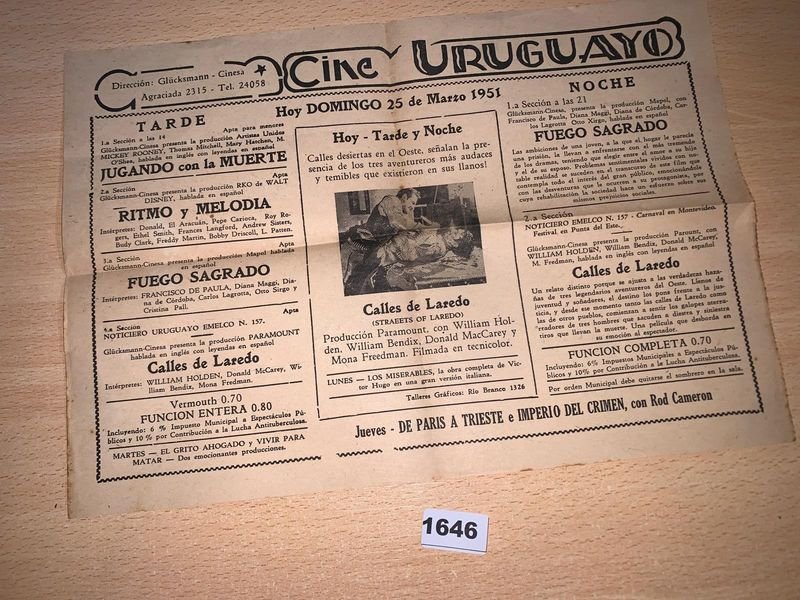 Lote siguiente: Programa de cine uruguayo del año 1951