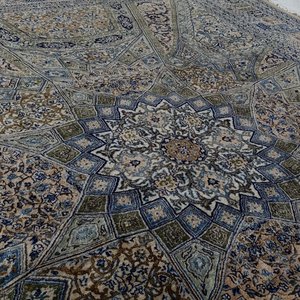Alfombra Persa Diseño Ornamental con Medallón Central - Azul, Beige y Rosa - imagen 7