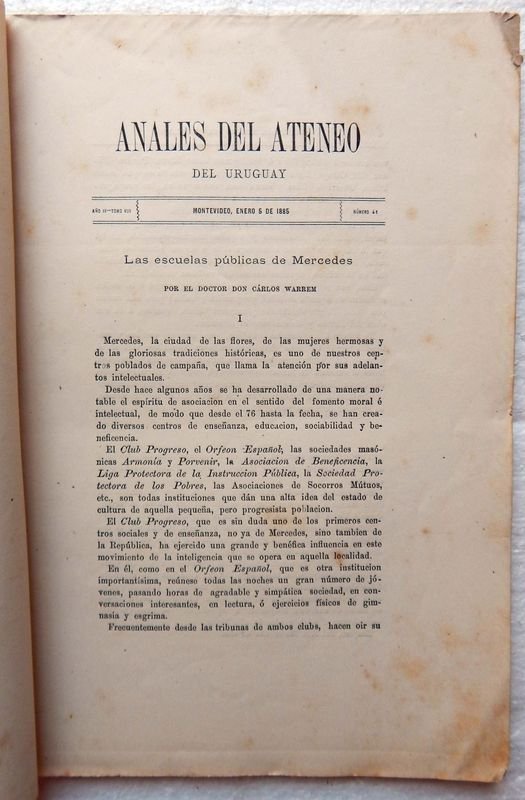 Revista Anales Del Ateneo Del Uruguay, Publicación Mensual de 1885 - imagen 3