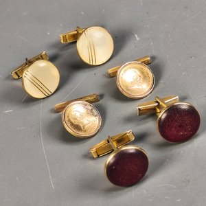 Tres Pares de Gemelos Vintage: Nácar, Monedas y Borgoña - imagen 3