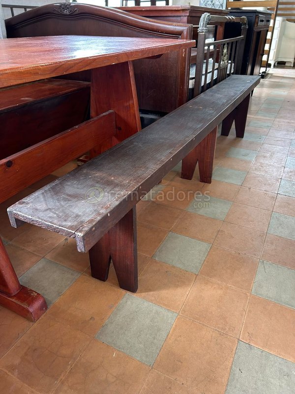 Banco Largo Rústico de Madera Oscura