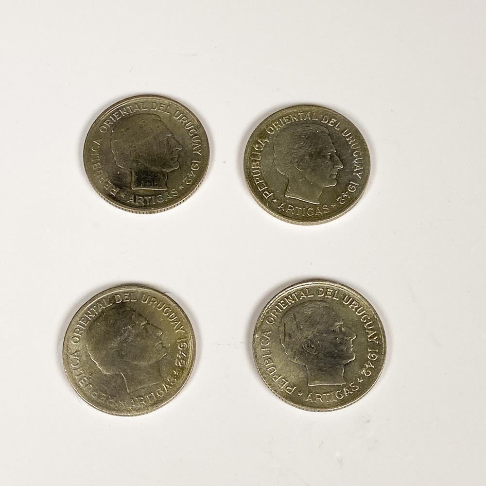 Cuatro Monedas de Plata "El Puma" - República Oriental del Uruguay 1942