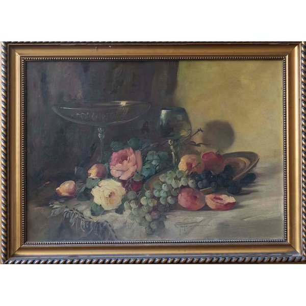 Pintura al óleo de naturaleza muerta con flores coloridas