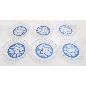 Juego de Fruta Cristal Hialino y Azul con Decoración Floral, 7 Piezas - imagen 2