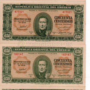 Lote de 4 Billetes de 50 Centésimos de Uruguay de 1939 - imagen 1
