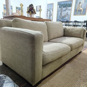 Sillón de 2 cuerpos tapizado en tela rústica beige - imagen 2