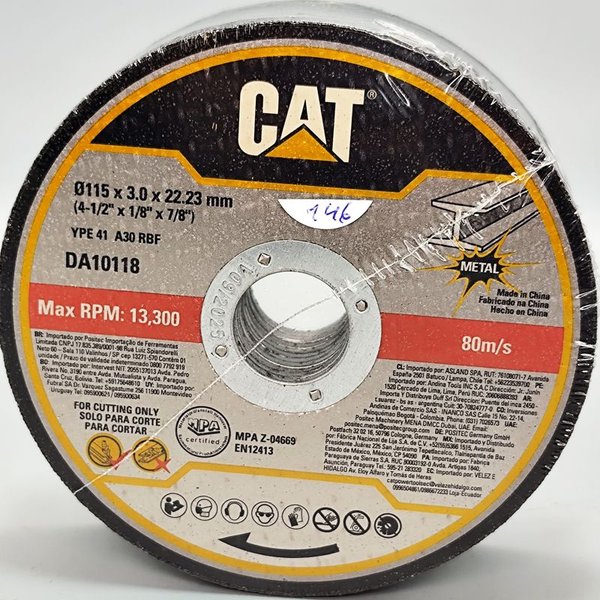 Kit 10 Discos de Corte para Hierro CAT 115mm x 3mm x 22.22mm