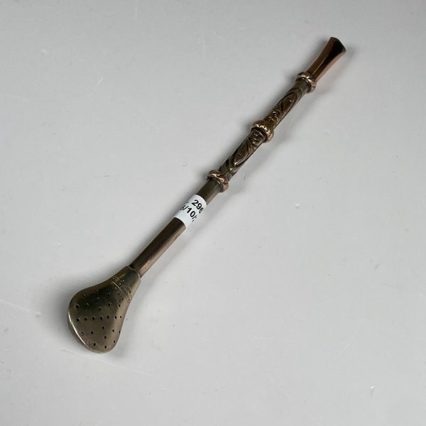 Bombilla de Plata y Oro para Mate con Detalles Labrados
