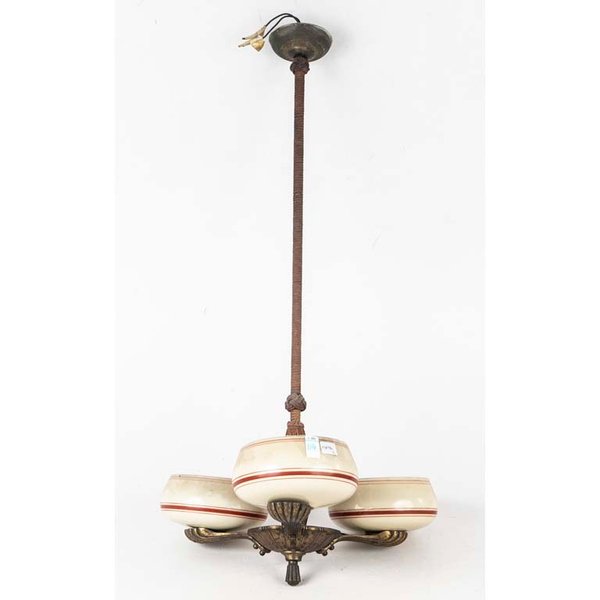 Colgante de Bronce con Pantallas Opalinas y Cuero