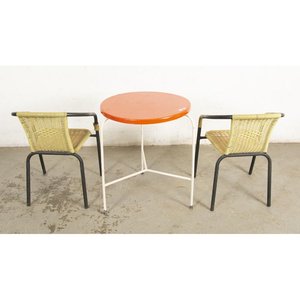 Juego de Mesa Redonda Naranja con Dos Sillones de PVC y Metal - imagen 2