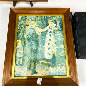 Lote de 4 piezas: Radio antigua con funda, marco portarretrato y dos láminas decorativas - imagen 4