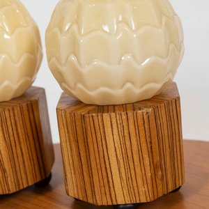Par de Lámparas Art Decó con Opalina y Base de Madera - imagen 2