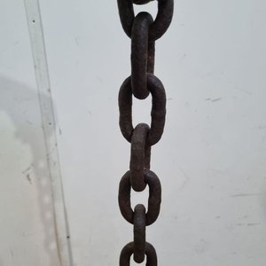 Importante Tramo de Cadena de Hierro Antigua, Eslabones Ovalados Robustos - imagen 3