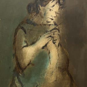 Obra "Dama Tejiendo" de Vicente Martín - Acrílico sobre Cartulina - imagen 1