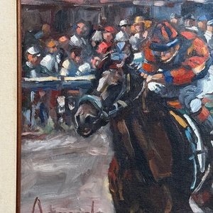 Óleo "Última Arremetida" de Gabriela Acevedo, Carreras de Caballos, 45x36cm - imagen 2